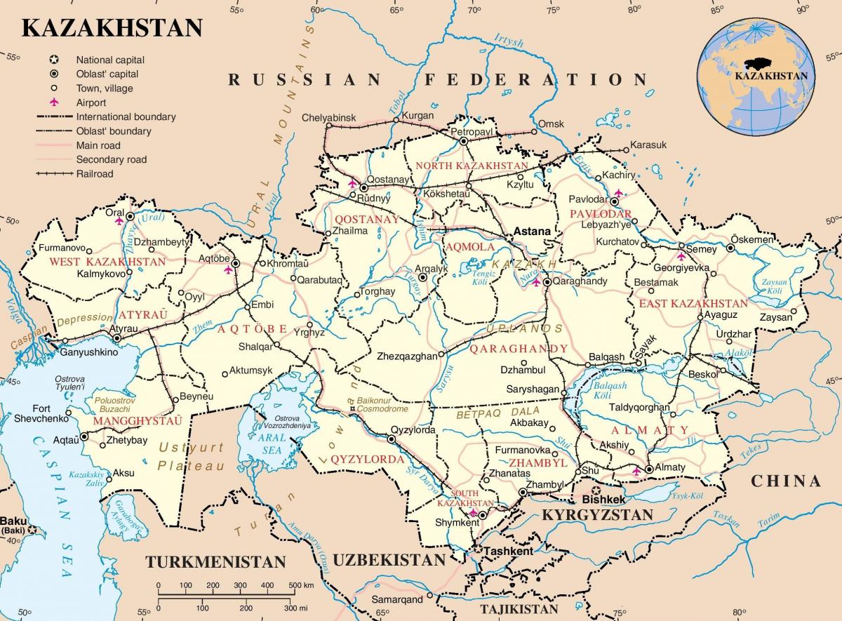 মানচিত্র, কাজাখস্তান, রাজনৈতিক
